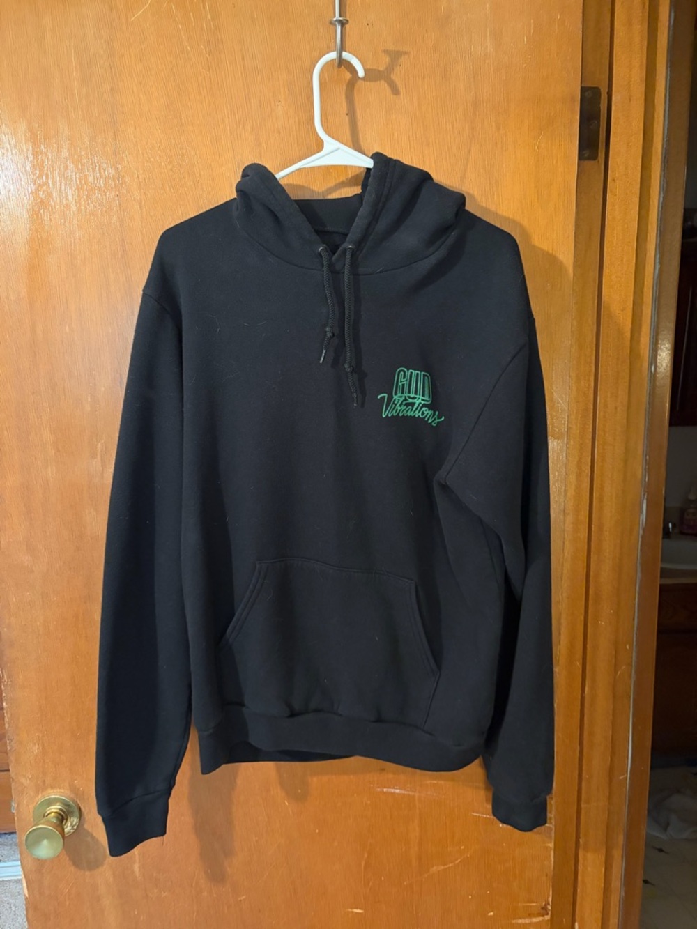 Black Hooded Sweatshirt with Green 'GUD Vibrations' Logo